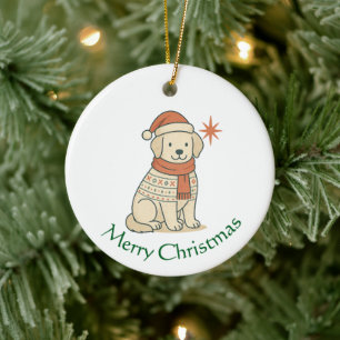 Söt julhund skandinavisk vintervalp julgransprydnad keramik