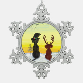 söt julhund snöflinga pewter julgransprydnad