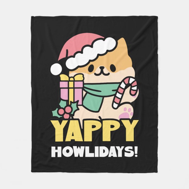 Söt julhund - Yappy Howlidays  Fleecefilt (Framsidan)