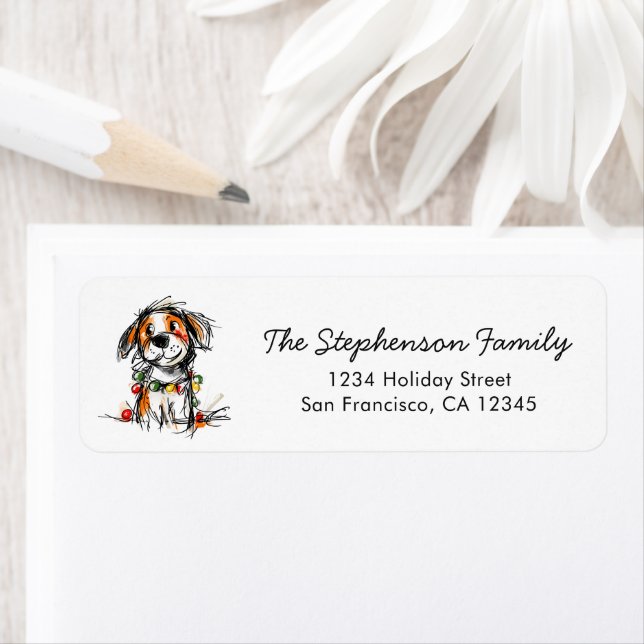 Söt julhundskiss returadress etikett (Insitu)