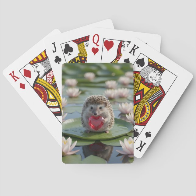 Söt juli-igelkott med rubinhjärta casinokort (Baksidan)