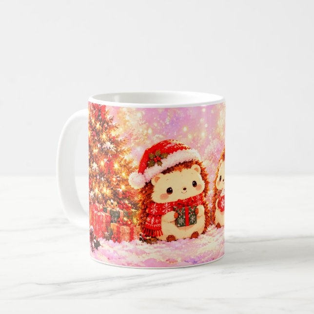 Söt julig igelkottmugg, Kawaii vinterfirande Kaffemugg (Framsida vänster)