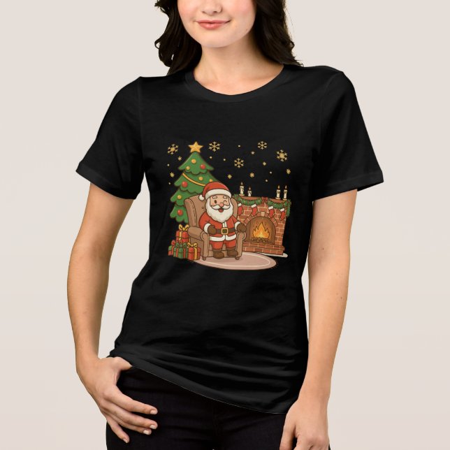 Söt julillustration av tomte och renar t shirt (Framsida)