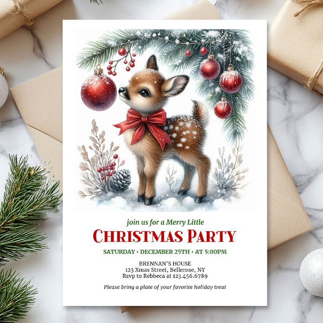 Söt julkalender för barn med hjort editable  inbjudningar (Cute baby deer Christmas kids invitation editable digital card)