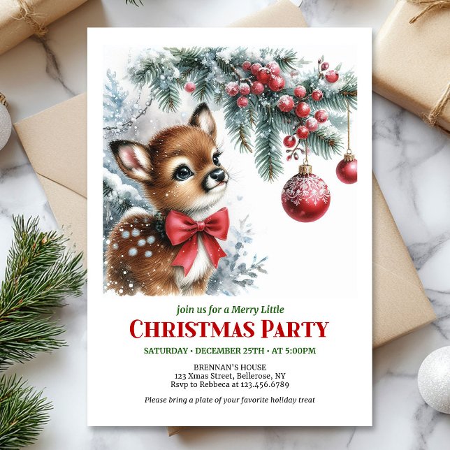 Söt julkalender för barn med hjort tryckbar inbjudningar (Cute baby deer Christmas kids invitation printable card)