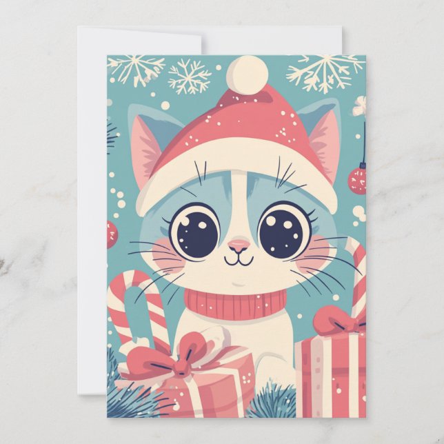Söt julkatt  Godisstavar Presenter Kawaii Julkort (Framsida)