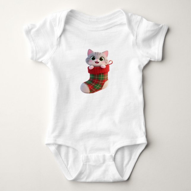 Söt julkatt i strumpa Baby Jersey T-shirt (Framsida)