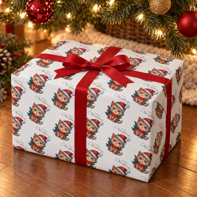 Söt julkatt inslagningspapper (Skapare uppladdad)