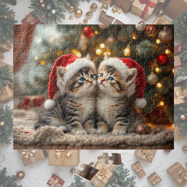 Söt julkatt med tomteluvor  pussel (Skapare uppladdad)