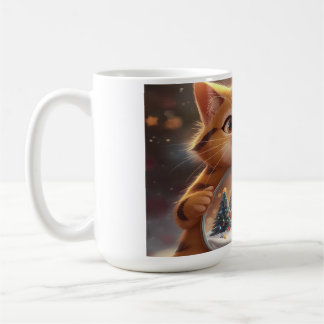 Söt julkatt som håller snöglobkonst kaffemugg
