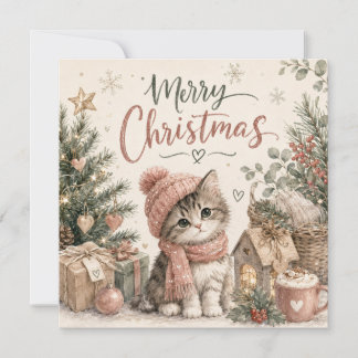 Söt julkatt Whimsical katt gratulationskort