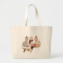 Söt julkatte- och dachshund-helgdagstaska jumbo tygkasse