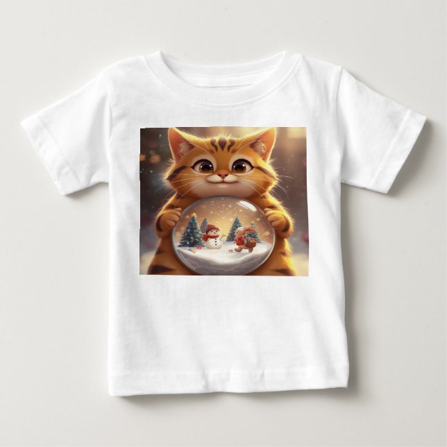 Söt julkatthållande snöglob konst t shirt (Framsida)