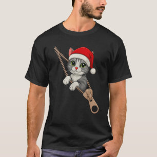 Söt julkatts Santa hatt dragkedja kikat kattunge T Shirt