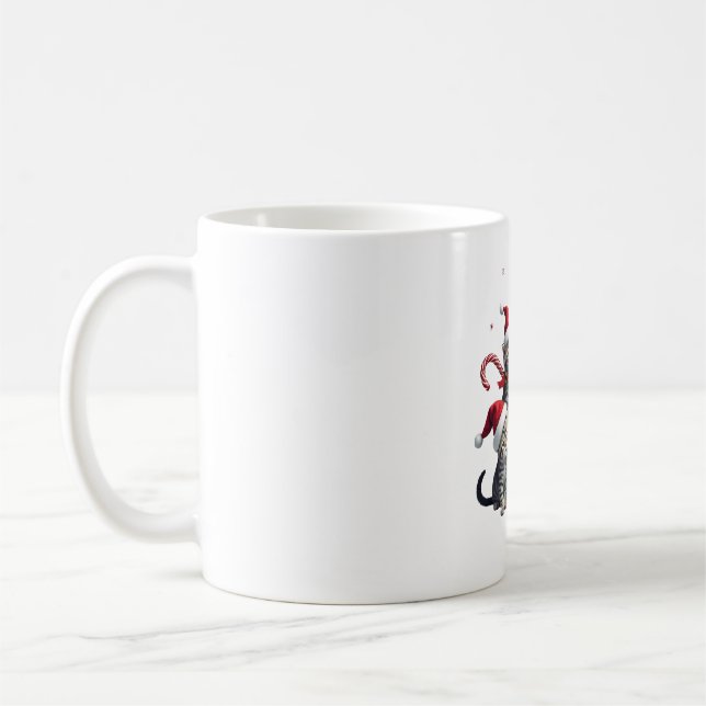 Söt julkattsrymddyrohängen T-shirt Kaffemugg (Vänster)