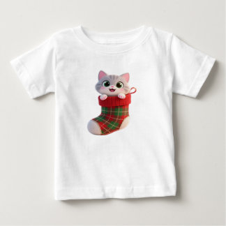 Söt julkattunge i strumpa baby-T-shirt T Shirt