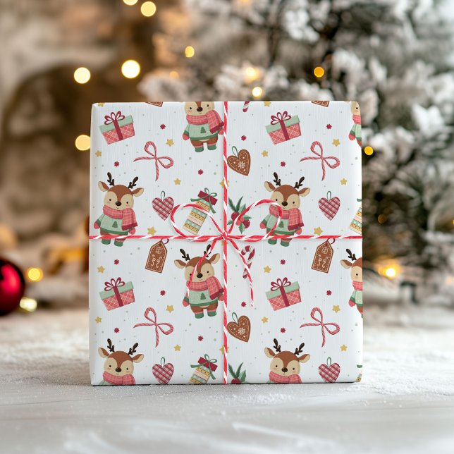 Söt julklappspapper med en babyhjort  presentpapper (Skapare uppladdad)