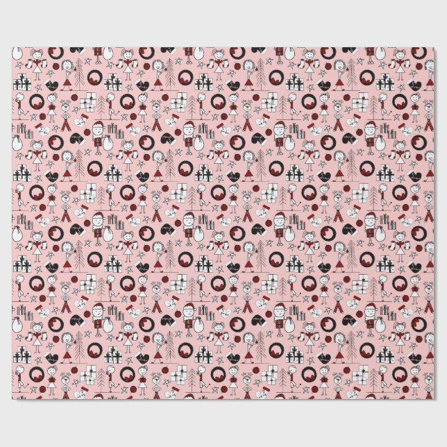 Söt julklappspapper med stickfigurer presentpapper (Platt)
