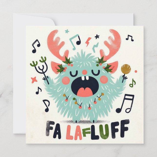Söt julkörsångare "fa la fluff" julkort (Framsida)
