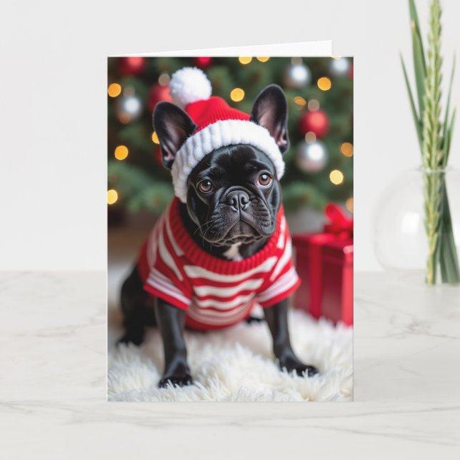 Söt julkort med fransk bulldog kort (Framsida)