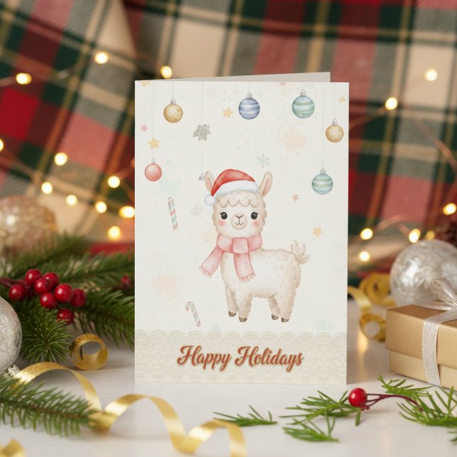 Söt julkort med lama helgkort (Cute Happy Holidays Llama Holiday Card)