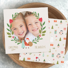 Söt julkrans fotokort med tomte inbjudningar