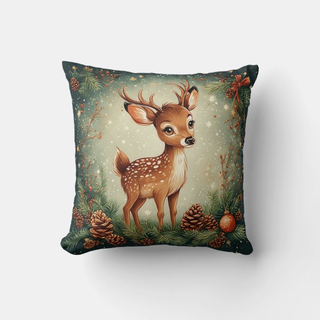 🦌 Söt julkrans med hjort Glädje Kudde (Framsida)