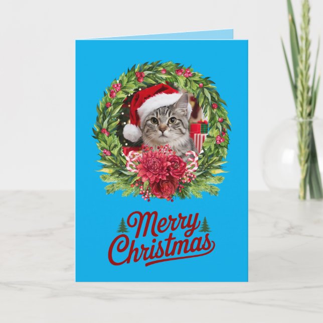Söt julkrans med katt kort (Framsida)