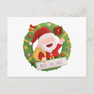 Söt julkrans postkort med tomte helg vykort
