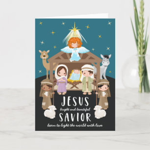 Söt julkrubba baby Jesus jul   Svart Helgkort