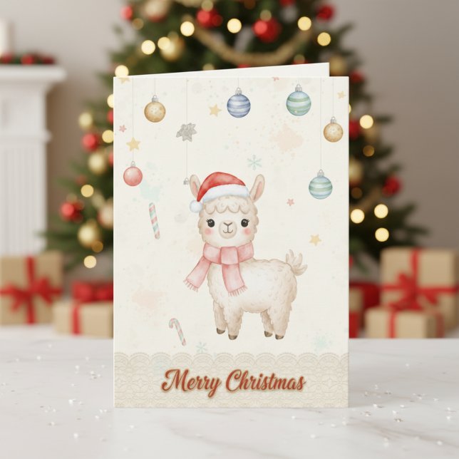 Söt julllama semesterkort helgkort (Cute Christmas Llama Holiday Card - Watercolor Festive Greeting Card)