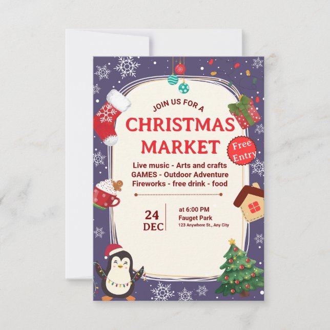 Söt julmarknad Festiv Illustrerad Tema Inbjudningar (Framsida)