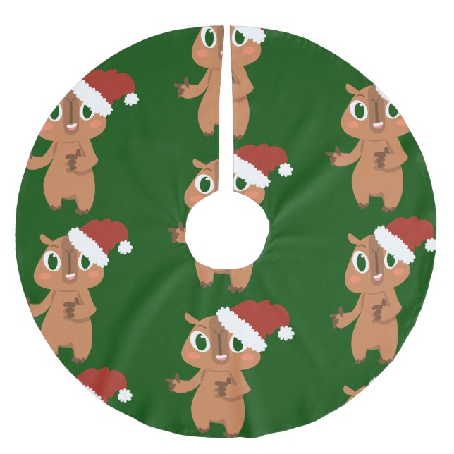 Söt julmas Capybara jultomten Julgransmatta Borstad Polyester (Framsidan)
