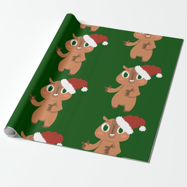 Söt julmas Capybara jultomten Presentpapper (Utrullad)