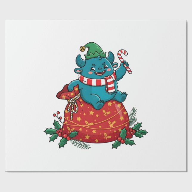 Söt julmonster med sockerrör presentpapper (Platt)