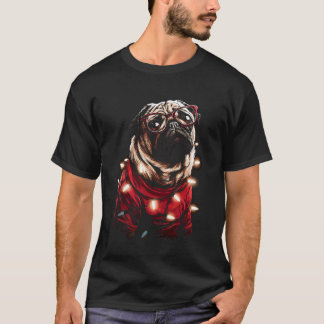 Söt julmops med glasögon Tomtehatt Festiv T Shirt