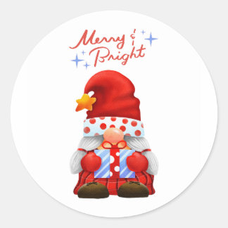Söt julnisse Merry & Bright dekal Runt Klistermärke