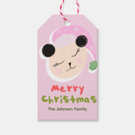 Söt julpanda rosa tomteluva familj presentetikett