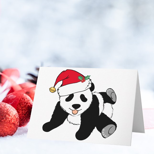 Söt julpandabjörn i tomteluva helgkort (Skapare uppladdad)