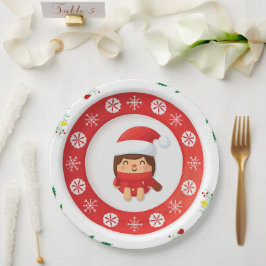 Söt julpapperstallrik med tomte
