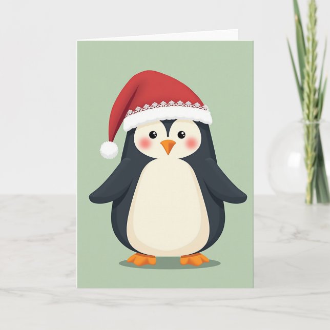 Söt julpenguin-kort kort (Framsida)