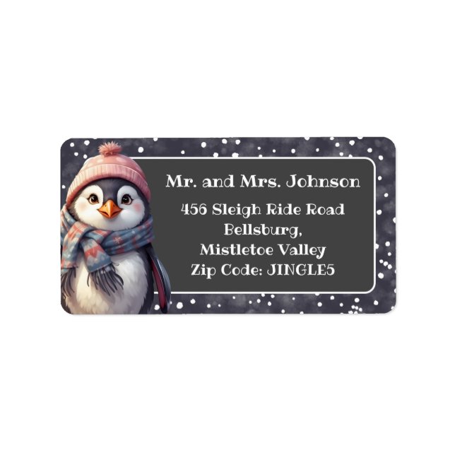 Söt julpenguin personlig adress adressetikett (Framsidan)