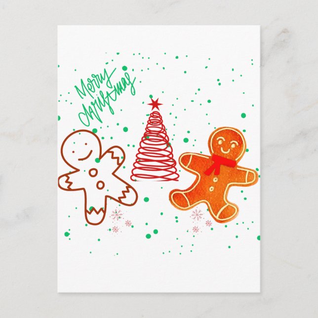 Söt julpepparkaksgubbe och träd mönster.  vykort (Framsida)