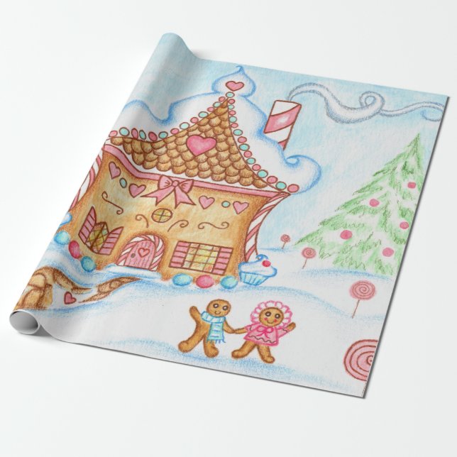 Söt julpepparkakshus presentpapper (Utrullad)