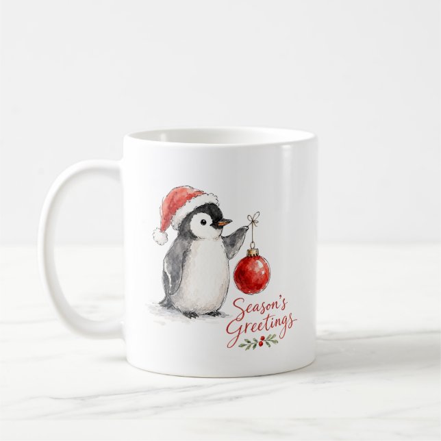 Söt julpingvin med ornament kaffemugg (Vänster)