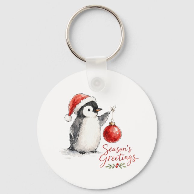 Söt julpingvin med ornament nyckelring (Framsida)