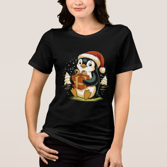 Söt julpingvin med presentlåda t shirt (Framsida)