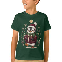Söt julpingvin T-shirt för pojkar | Högtid