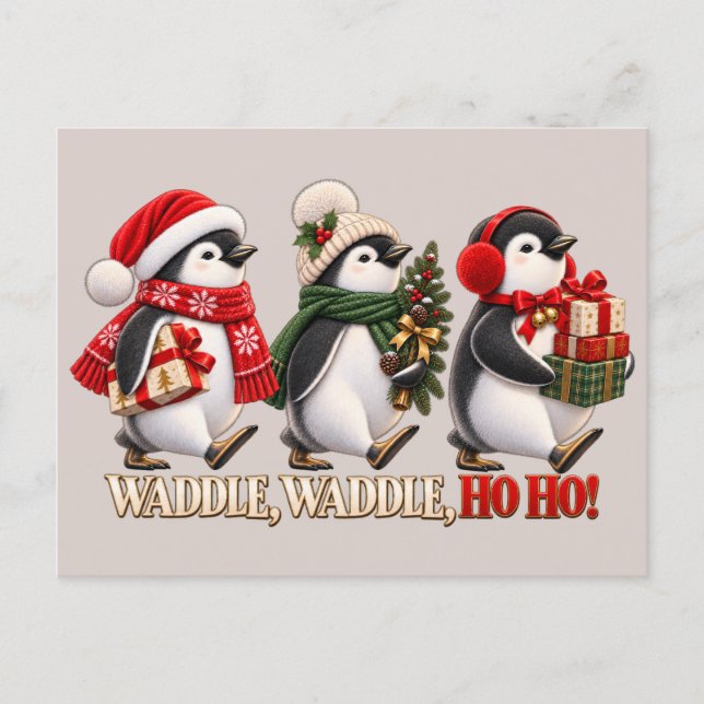 Söt julpingvin vaggar Ho Ho Vykort (Framsida)