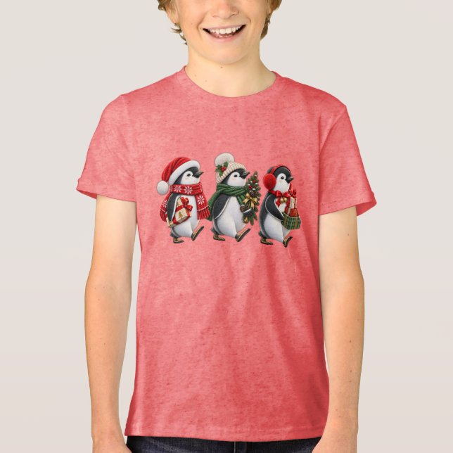 Söt julpingvintrio t shirt (Framsida)
